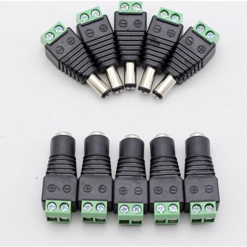 12V 5PCS Male + 5PCS Female 2.1x5.5mm DC Power Plug Jack Adapter Connector for CCTV PV