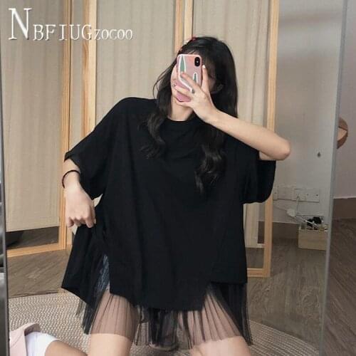 2020 Korean Loose Bf Style Harajuku Women T Shirt Patchwork Summer Female Tee Shirts