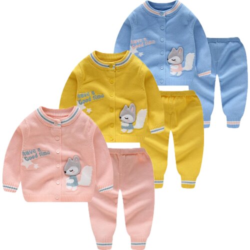 2020 New Autumn Winter Knitted Infant Baby Sets 2pcs Single Breasted Long Sleeve Sweaters+Pants Toddler Boys Girls Sweater Suits