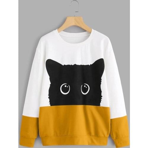 2021 New Hoody Kawaii Cat Cartoon Print Woman Sweatshirt With Hooded Harajuku Loose Womens Hoodie Korean Fashion Female Clothes