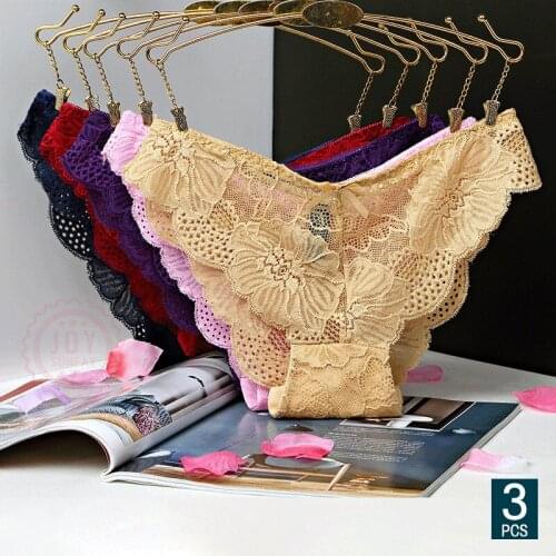 3Pcs/Set French Style Lace Panties Underwear Sexy Invisible Ladies Briefs Transparent Floral Bow Soft Lingerie