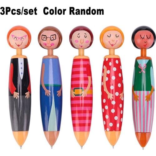 3Pcs/Set Random Color Creative Cartoon Ballpoint Pen 1.0mm Tip Blue Ink Ball Pen Office School Signature Pens Student Stationery