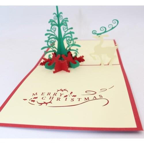 3D Handmade 2019 Merry Christmas Tree Lucky Deer Paper Invitation Greeting Cards PostCard Happy New Year Friend Classmate Gift