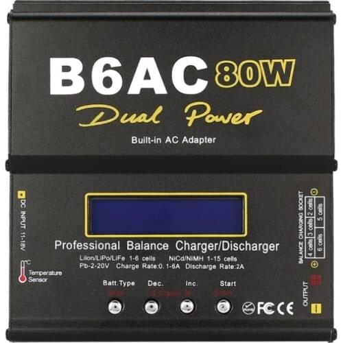 B6AC 80W 6A Lipo NiMh Li-ion Ni-Cd AC/DC RC Balance Charger 10W Discharger for RC Car Helicopter Drone Airplane Battery