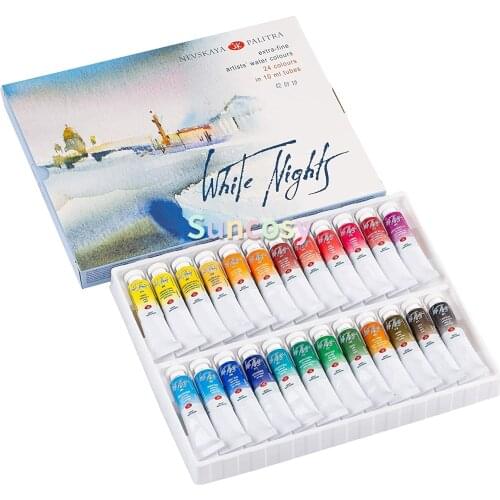 White Nights Artist Watercolor Paint Set 24 Colors Tubes 10ml ,Nevskaya Palitra,Professional Art Supplies
