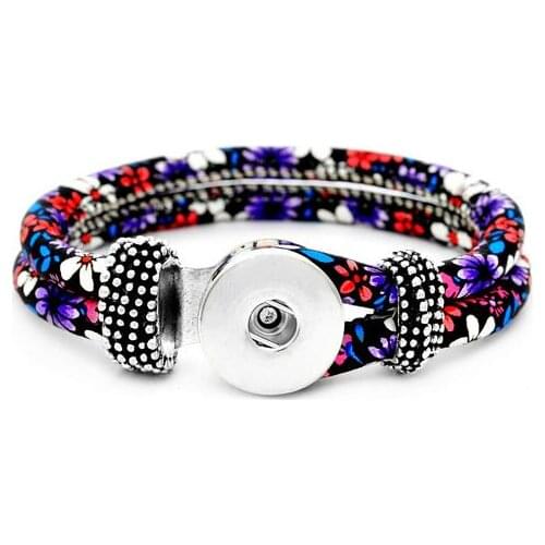 Unisex Bohemian18mm metal snap button PU leather flower bracelet carter love bangle Wrist watches for women one direction