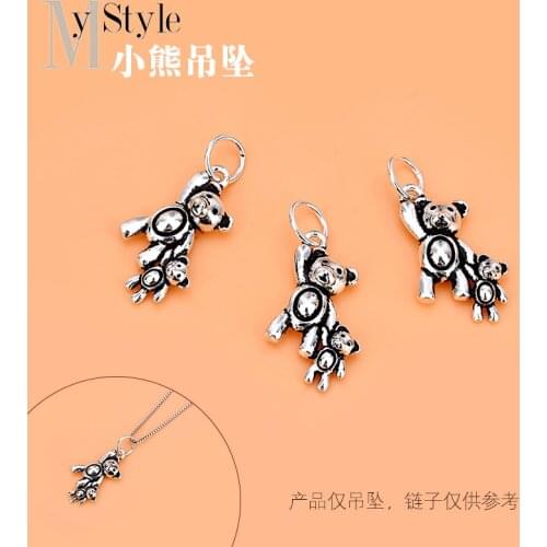 Hand made DIY jewelry material accessories Pendant 925 Sterling Silver Bear Bear Bear lovers retro Thai silver pendant Pendant