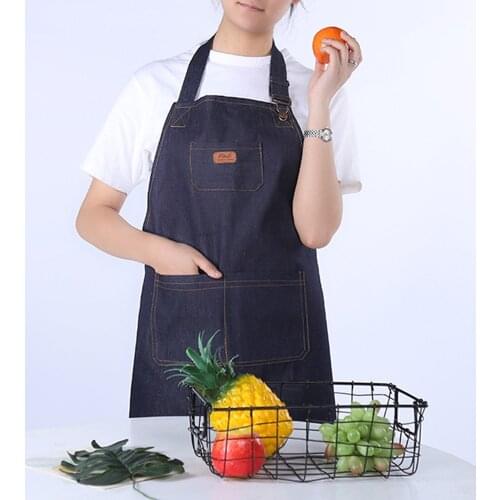 Ins Nordic Sleeveless ApronCoffee Shop Halter Denim Apron Fashionable Adult Work Adjustable Overalls
