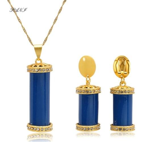 Fani Necklace Earrings Gold Colorful Cylinder Jewelry Set For Women Vintage Bridal Wedding Accessories jewelry set Wholesale