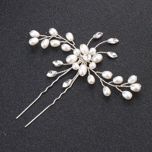 SLBRIDAL Trendy Wired Clear Pearls Rhinestones Crystals Flower Wedding Hair Pin Bridal Hair Stickers Hair Accessories Girls