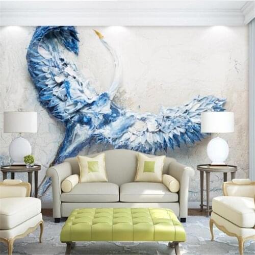 Beibehang Customized large wallpaper 3D фотообои relief color carving crane peacock wallpaper background wall 3D papel de parede