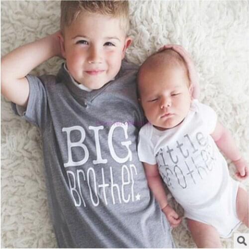 DHL 50pcs Toddler Kids Boys Baby Girls Gray T-shirt Big Brother T-shirt Little Sister Cotton Bodysuit Short Sleeve Letter
