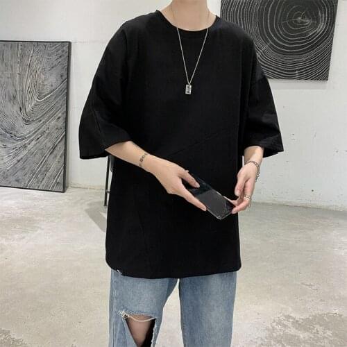 Oversized Plain Simple Mens T-shirt Summer Harajuku All-match Short Sleeve Solid Color Clothes Hip Hop Casual Teen Streetwear