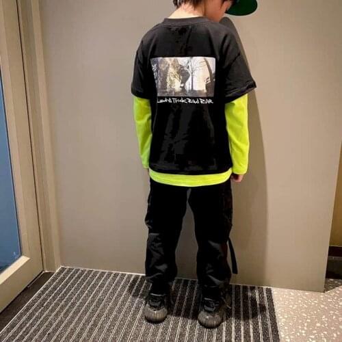 Boys' fake two-piece long-sleeved T spring clothes 2021 spring new Japanese fashion T-shirt childrens fashion high street child