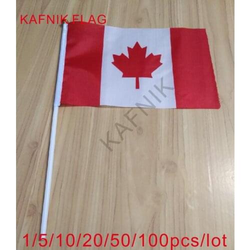 KAFNIK ,10/20/50/100pcs 14x21cm Canada Hand Waving Flag 14*21cm Canadian Small National Flags with Plastic Flagpoles