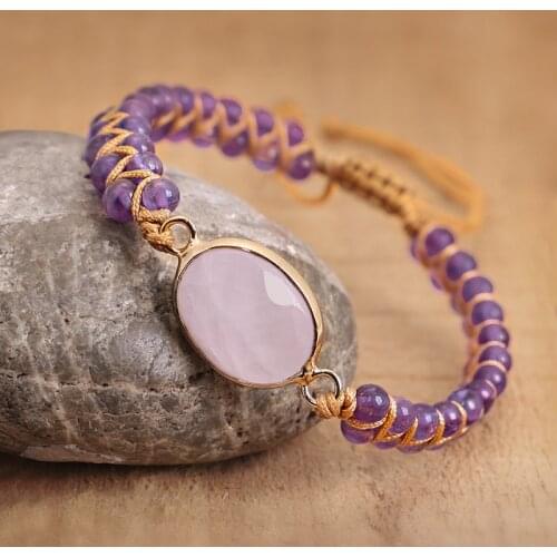 Stone Wrap Bracelets Femme Handmade Amethysts String Braided Yoga Friendship Bracelet Bangle 2021 Bohemian Jewellery