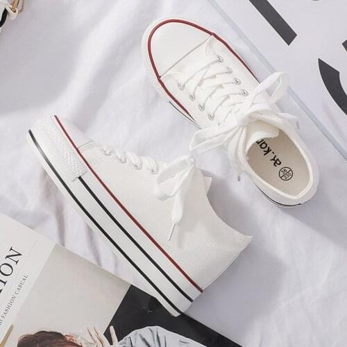 Womens Vulcanize Shoes Casual Low Cut Internal Increase White Shoes Ladies Lace Up Breathable Student Walking Canvas Zapatos