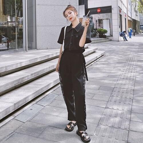 Black Jumpsuit for Women 2021 Summer Fashioh Streetwear Hip Hop Gothic Splice Letter Bandage Overalls One Piece Cargo Pants Sets