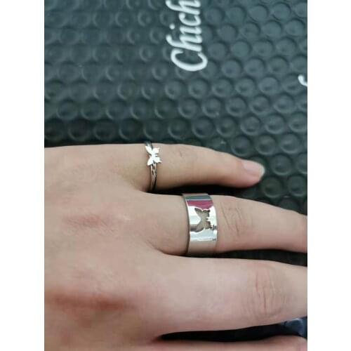 2PC Vintage Butterfly Rings For Women Men Lover Couple Ring Set Open Cuff Engagement Wedding Rings Adjustable Jewelry Bague
