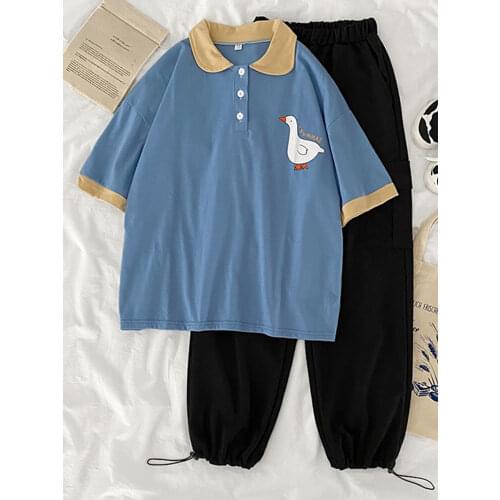 Two Piece Set Outfit Women 2021 summer short Sleeve cartoon Top & Pant Comfort Lounge Wear casual loose t-shirts + pants sets