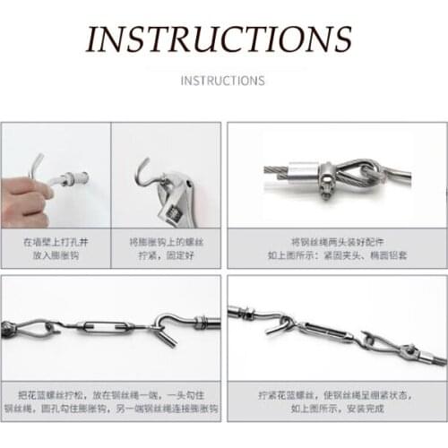 3mm Stainless Steel Rope Set Outdoor Clothesline 1M -10M Length