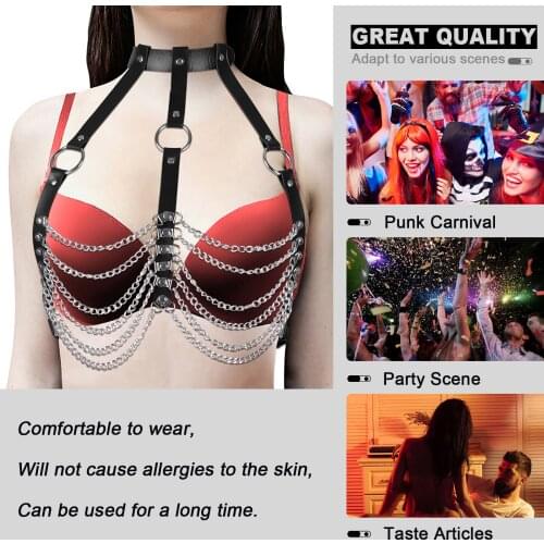 Leather Harness Goth Punk Multiayer Chains Bondage Halterneck Beach Collar Gothic Waist Shoulder Body Necklace For Women Fetish