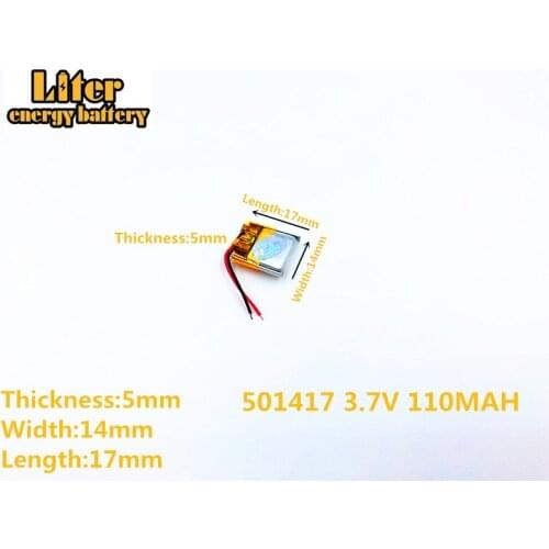 3.7V,110mAH,501417 PLUG polymer lithium ion / Li-ion battery for GPS,mp3,mp4,mp5,dvd,bluetooth,model toy mobile bluetooth
