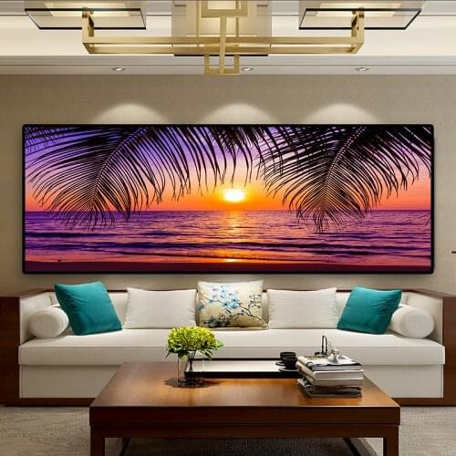 Sea Beach Sunsets Natural Coconut Palm Panorama Landscape Cuadros Canvas Painting Poster and Prints Wall Art Picture Home Decor