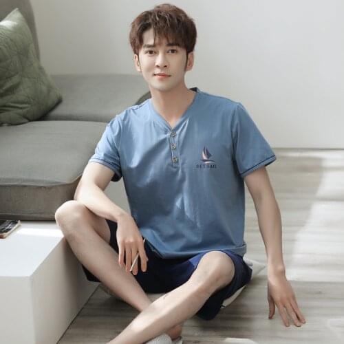 Plus Size 3XL Men Modal Pajamas Sets 2PCS Shorts Pyjamas Sexy V-Neck Sleep Suit Sleepwear Nightwear Summer Lounge Home Wear