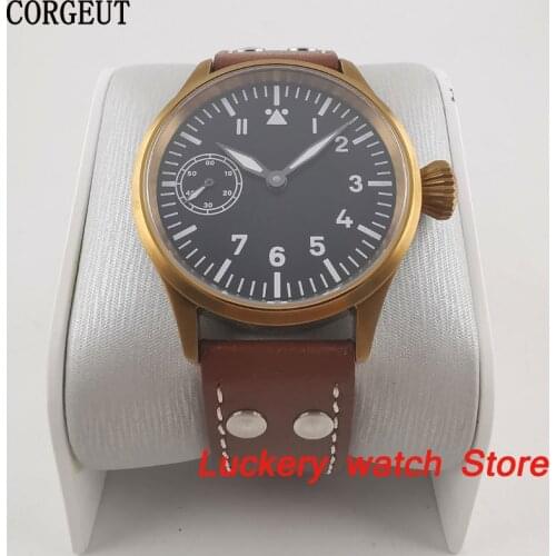 No logo 44mm mens watch sapphire glass super luminous bronze case 17 jewels 6497 Mechanical Hand Winding movement-CM01