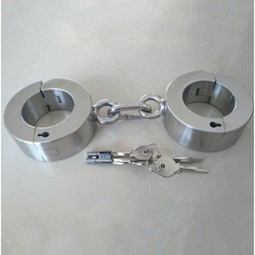 4cm High Heavy Lockable Metal Handcuffs Adult Games Torture BDSM Bondage Slave Restraints Stainless Seel Hand Cuffs Sex Toys