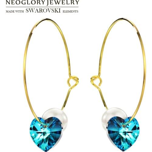 Neoglory Austria Crystal & Simulated Pearl Long Dangle Earrings Elegant Romantic Love Heart Design Circle Style For Lady Gift