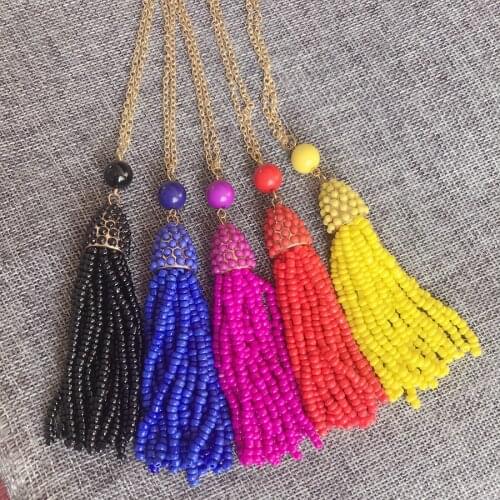 New Sweet Design Beaded Tassel Fashion Long Pendant 5 Colors Necklace