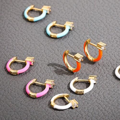 New Trendy Neon Colorful Enamel Mini Small Huggie Hoop Earrings for Women Charm CZ Zircon Ear Buckle Cartilage Piercing Jewelry