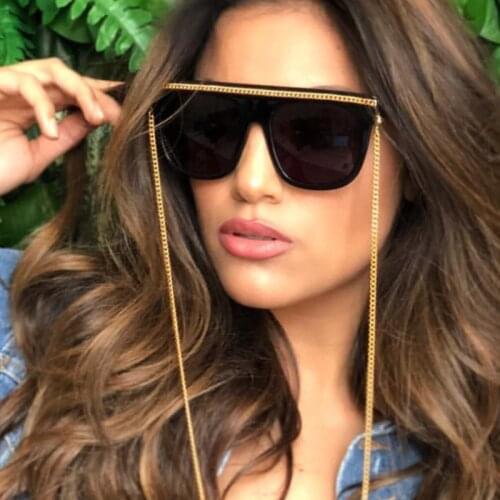 New Arrival 2020 Luxury Brand Unisex Square Oversized Sunglasses Retro Metal Chain Decoration Sun Glasses Flat Top Shades uv400
