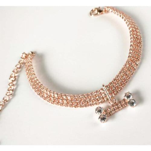 Pet Necklace Adjustable Cat and Dog Supplies with Three Drainage Diamond Zircon Bone Jewelry Luxury Diamond High-end Pet Collar