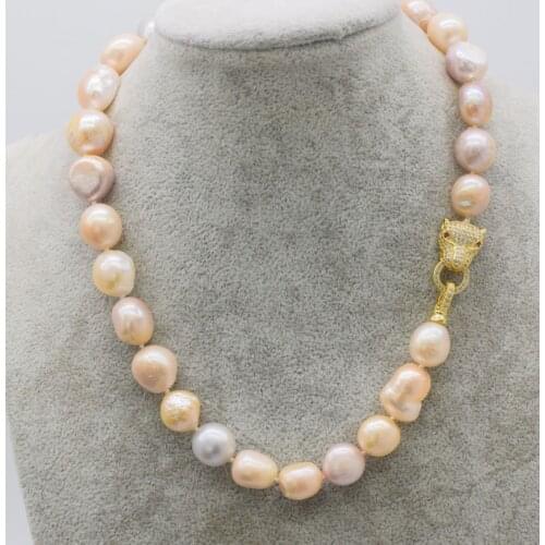 Freshwater pearl white pink purple baroque 12-15mm necklace 18inch FPPJ wholesale beads nature