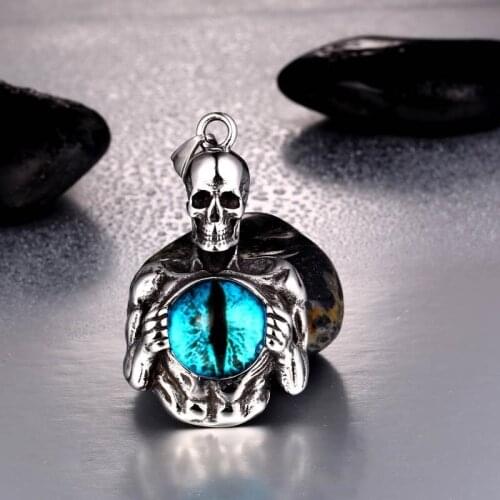 Gothic Skull & Resin Evil Eye Pendant Necklace for Men Fashion Glamour Punk Hip Hop Party Club Jewelry Wholesale Accessories