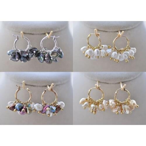 P7089 8mm White Black Champagne multicolor Baroque KESHI Pearl Earring (countless rich fruits)