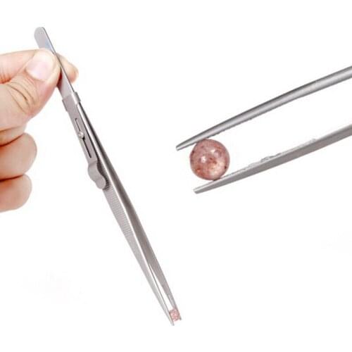 Jewelry Tweezers Concave Groove Diamond Stainless Steel Adjustable Craft Tools