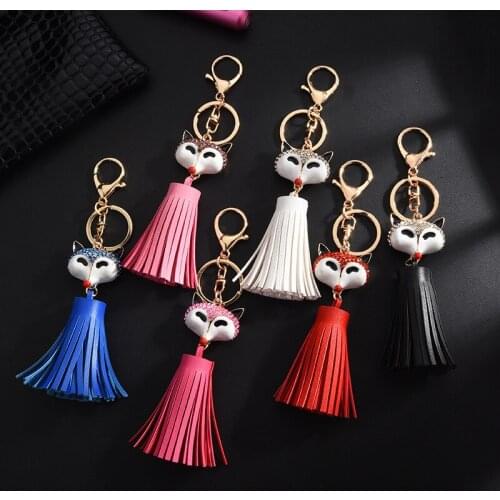 Hot bag pendant Europe and America handmade small fox PU tassel key ring pendant wholesale