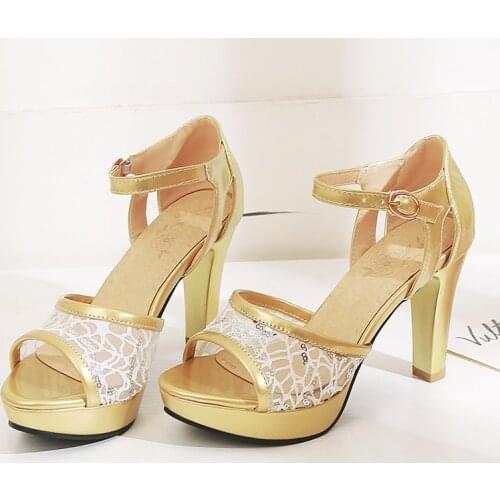 Sexy Summer Sandals Women Gold High Heels Platform Sandals Peep Toe Platform Heel Shoes Women Summer Shoes