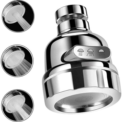 360 Rotatable Bubbler Water Saving 3 Modes Kitchen Nozzle Filter Faucet Adjustable Adapter Bathroom Water Tap Water Sprayer