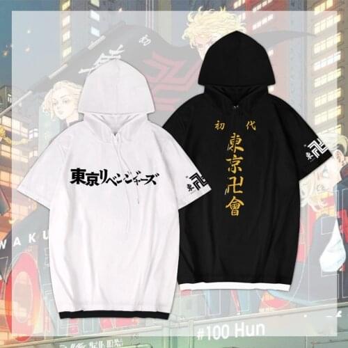 Anime Tokyo Revengers Hooded Shirt Sano Manjiro Ryuguji Ken Black White T-shirt Halloween Party Cosplay Costumes for Woman Man