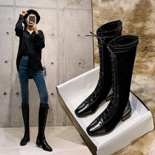 Winter Thigh High Boots 34-43 Sexy Lace Up Over Knee Boots Women rome style Boots Women Flats Shoes Woman suede long Boots Botas