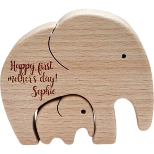 Elephant Family Wooden Decor Craft Mothers Day Gift Elephant Mother And Child Wooden Ornaments Creative Figurines Miniatures