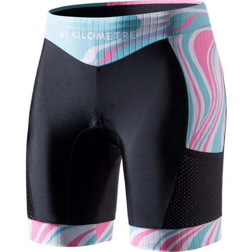 MY KILOMETRE Womens Triathlon Shorts 8” Inseam Tri Shorts with Side Pockets Adjustable Drawstring
