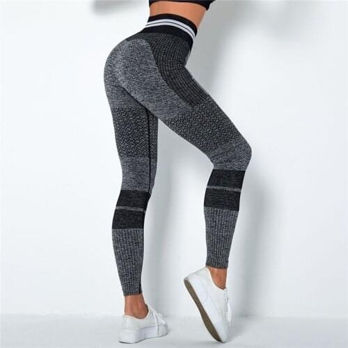 Yoga Pants Women High Waist Seamless Sports Leggings Striped Knitted Gym Leggings Energy Quick Drying Running Breathable Pants