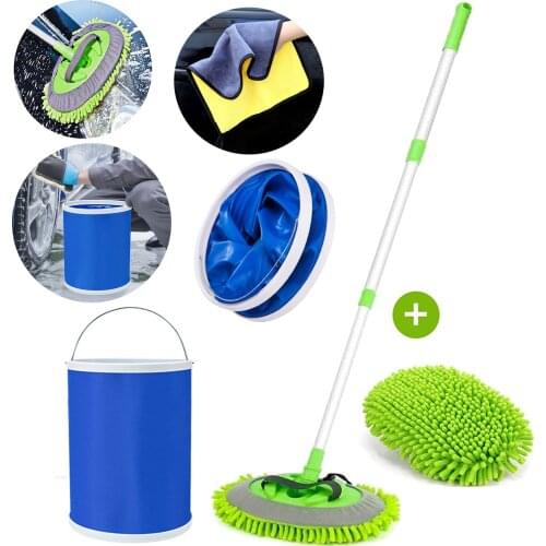 9L Telescoping Car Wash Mop Removal Detachable Dual-use Chenille Broom Towel Cleaning Brush Foldable Bucket Auto Accessories
