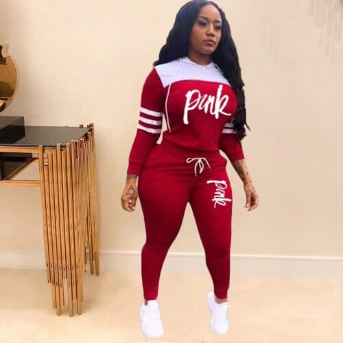 Tracksuits Women Red PINK Letter Striped Two Piece Sets Casual Autumn Sweatshirts And Trousers Outfits Legging Womens Clothes